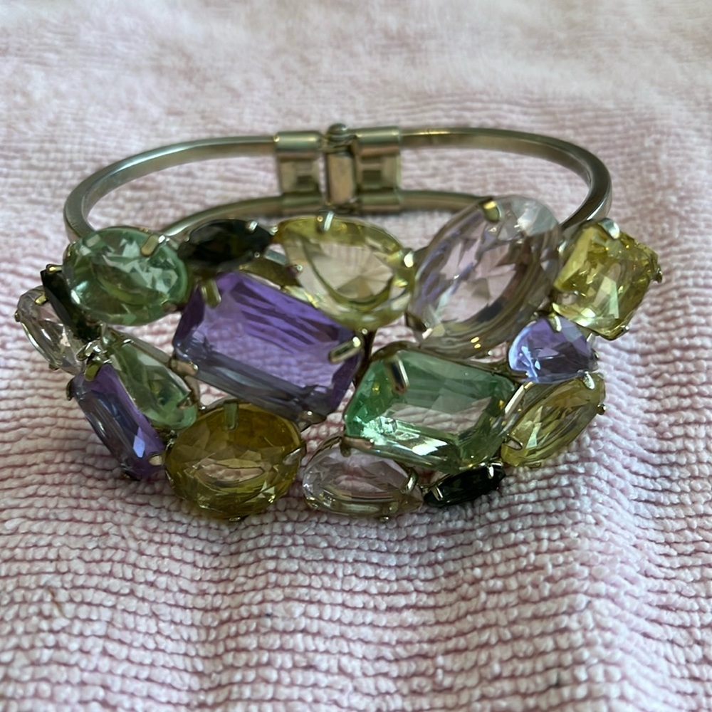 Bracelet cuff tank, yellow purple green prong set stones. All stones present
